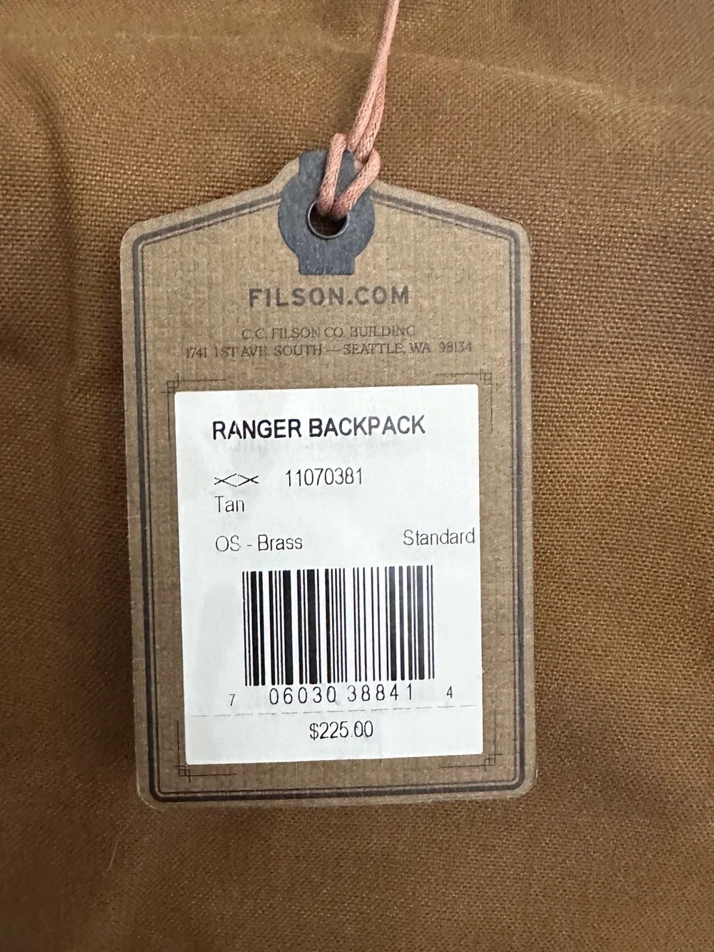 Filson Tan Canvas Backpack with Dark Brown Leather Straps